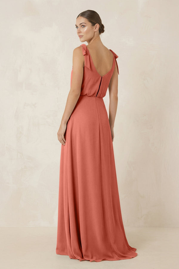 V - Neck A - Line Chiffon Bridesmaid Dress in Wild Rose - KissProm Bridesmaid Dresses