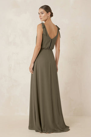 V - Neck A - Line Chiffon Bridesmaid Dress in Willow Green - KissProm Bridesmaid Dresses