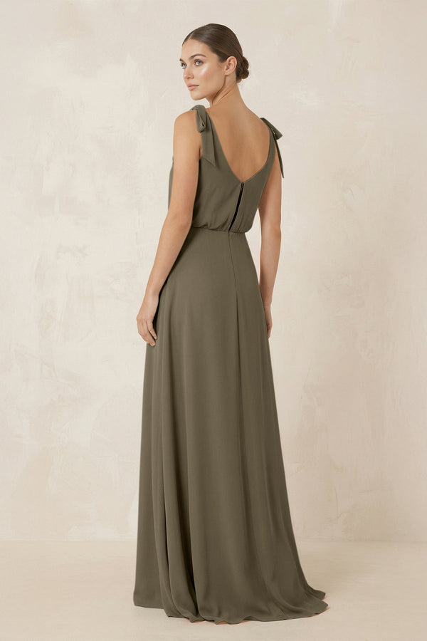 V - Neck A - Line Chiffon Bridesmaid Dress in Willow Green - KissProm Bridesmaid Dresses