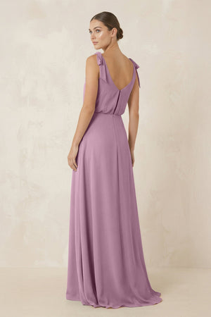 V - Neck A - Line Chiffon Bridesmaid Dress in Wisteria - KissProm Bridesmaid Dresses