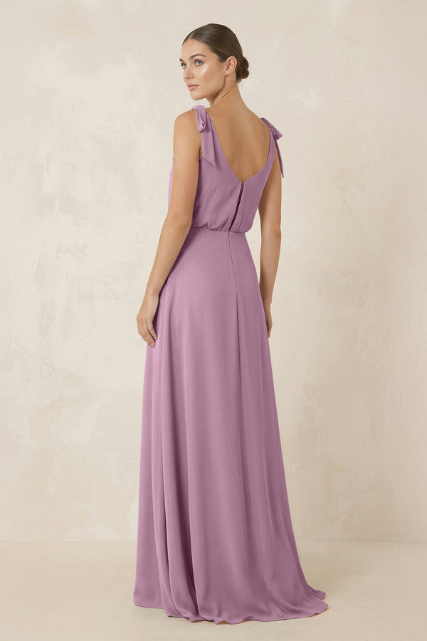 V - Neck A - Line Chiffon Bridesmaid Dress in Wisteria - KissProm Bridesmaid Dresses