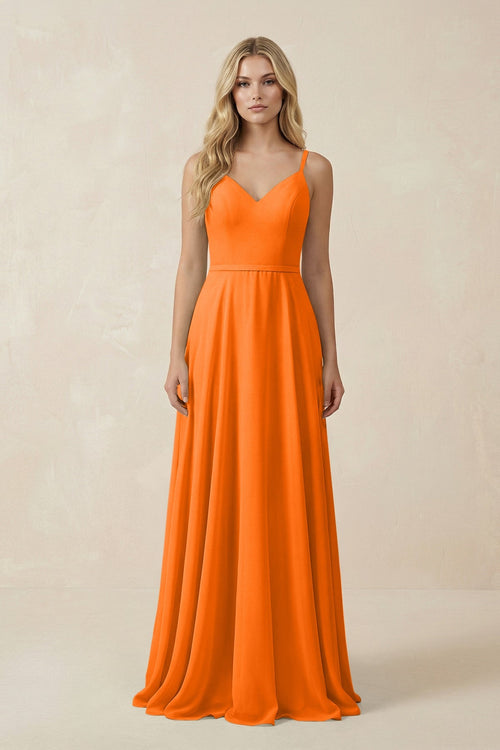 KissProm | V-Neck A-Line Chiffon Bridesmaid Dress in Cinnamon