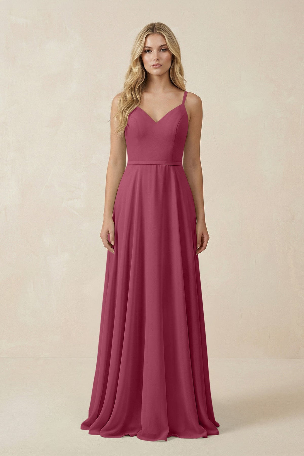 V - Neck A - Line Chiffon Bridesmaid Dress with Crisscross Back in Desert Rose - KissProm Bridesmaid Dresses