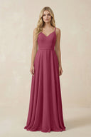 V - Neck A - Line Chiffon Bridesmaid Dress with Crisscross Back in Desert Rose - KissProm Bridesmaid Dresses