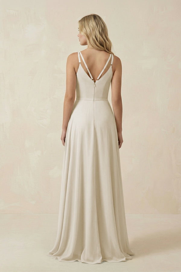 KissProm V-Neck A-Line Chiffon Bridesmaid Dress with Crisscross Back in Dove Gray, Dove Gray / 4