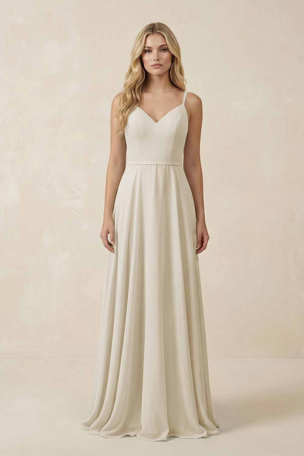 V - Neck A - Line Chiffon Bridesmaid Dress with Crisscross Back in Dove Gray - KissProm Bridesmaid Dresses