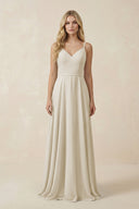 V - Neck A - Line Chiffon Bridesmaid Dress with Crisscross Back in Dove Gray - KissProm Bridesmaid Dresses