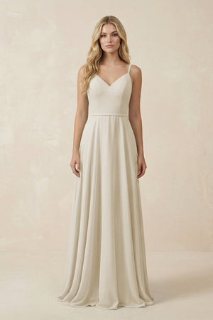 V - Neck A - Line Chiffon Bridesmaid Dress with Crisscross Back in Dove Gray - KissProm Bridesmaid Dresses