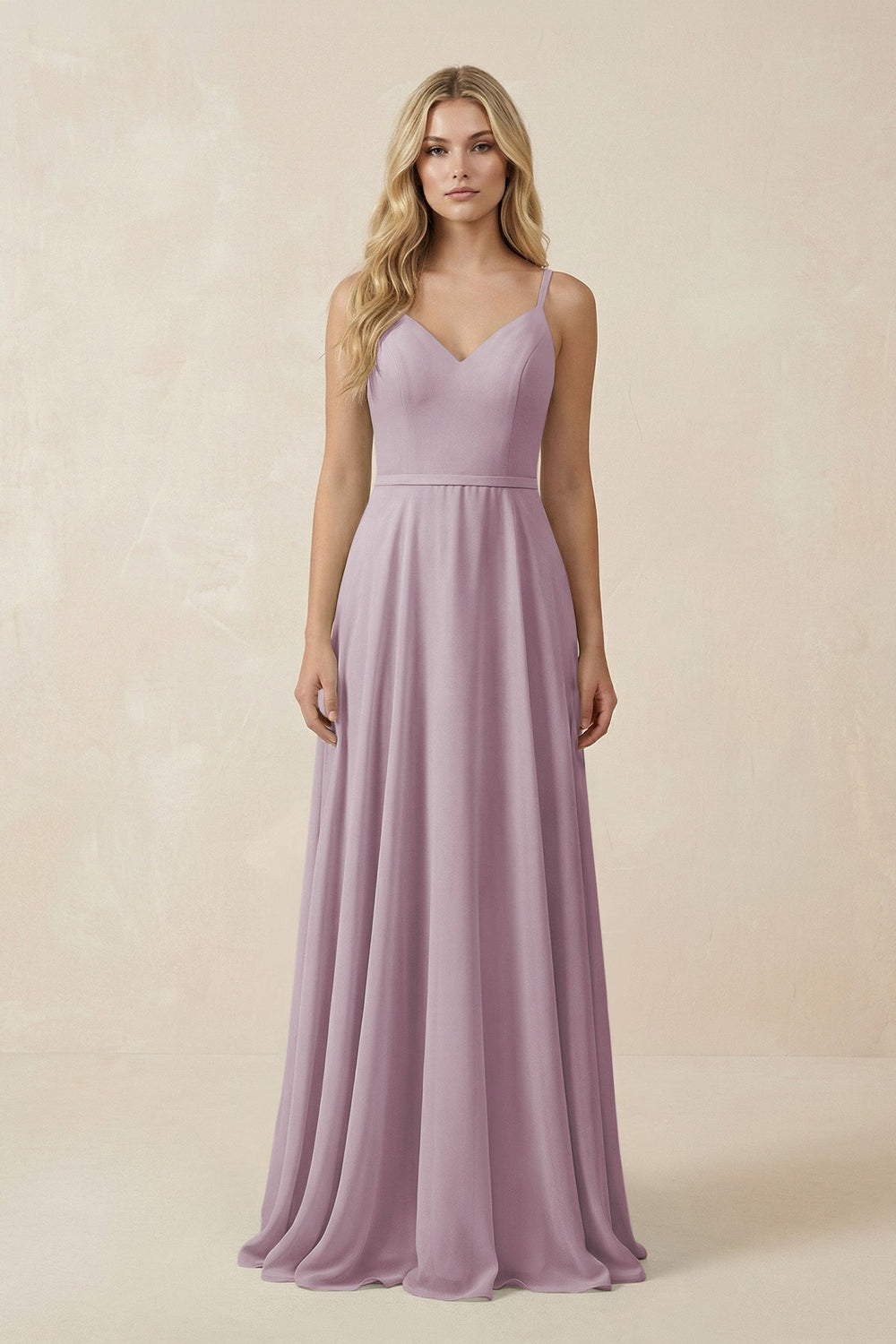 V - Neck A - Line Chiffon Bridesmaid Dress with Crisscross Back in Dusk - KissProm Bridesmaid Dresses