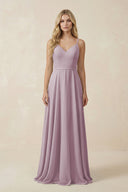V - Neck A - Line Chiffon Bridesmaid Dress with Crisscross Back in Dusk - KissProm Bridesmaid Dresses