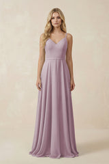 V - Neck A - Line Chiffon Bridesmaid Dress with Crisscross Back in Dusk - KissProm Bridesmaid Dresses