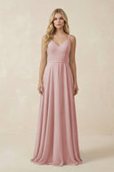 V - Neck A - Line Chiffon Bridesmaid Dress with Crisscross Back in Dusty Rose - KissProm Bridesmaid Dresses