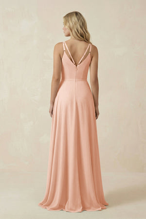 V - Neck A - Line Chiffon Bridesmaid Dress with Crisscross Back in English Rose - KissProm Bridesmaid Dresses
