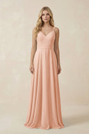 V - Neck A - Line Chiffon Bridesmaid Dress with Crisscross Back in English Rose - KissProm Bridesmaid Dresses