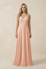 V - Neck A - Line Chiffon Bridesmaid Dress with Crisscross Back in English Rose - KissProm Bridesmaid Dresses