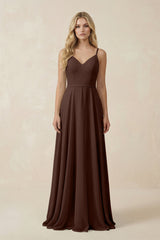 V - Neck A - Line Chiffon Bridesmaid Dress with Crisscross Back in Espresso - KissProm Bridesmaid Dresses