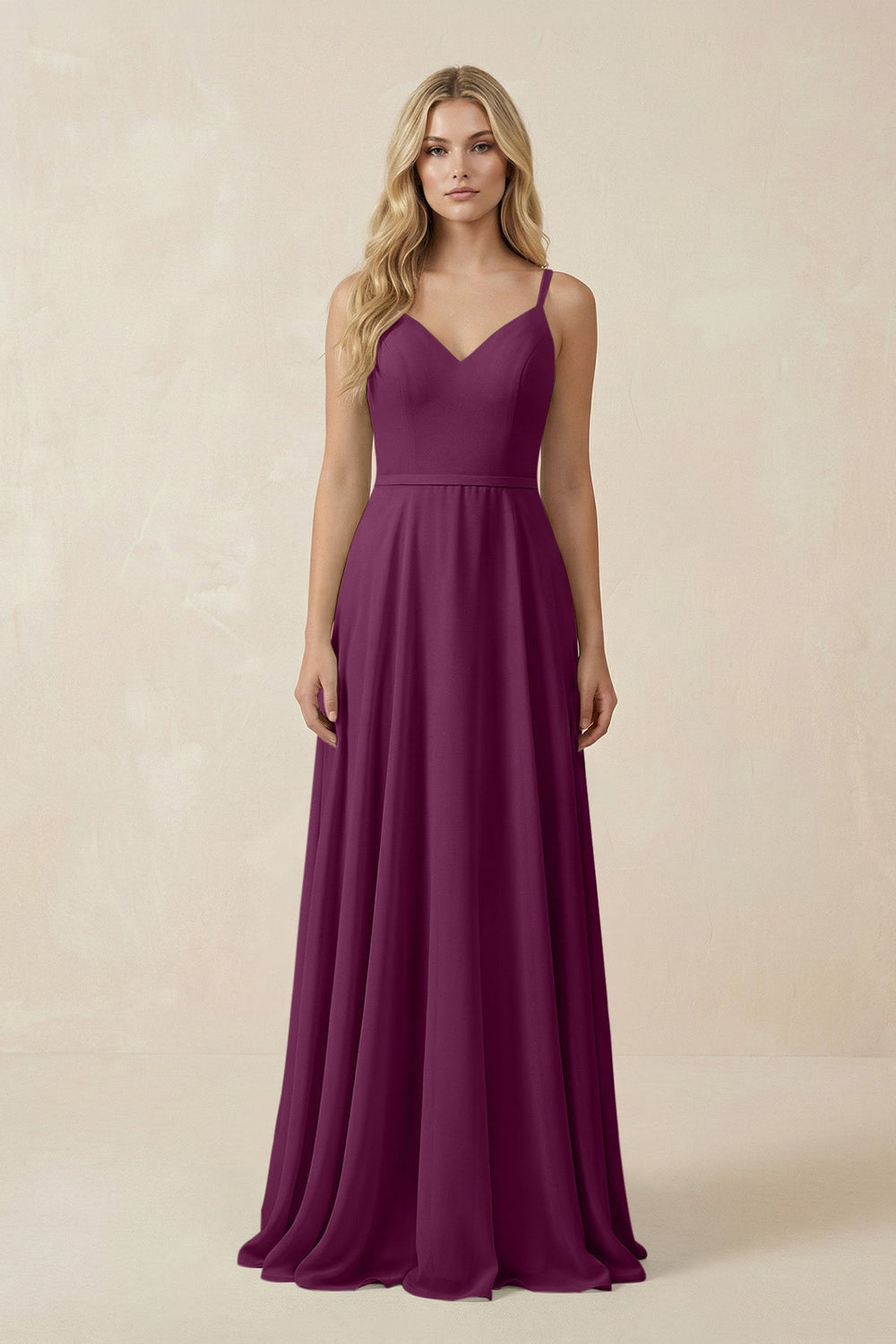 V - Neck A - Line Chiffon Bridesmaid Dress with Crisscross Back in Fig - KissProm Bridesmaid Dresses