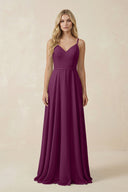 V - Neck A - Line Chiffon Bridesmaid Dress with Crisscross Back in Fig - KissProm Bridesmaid Dresses