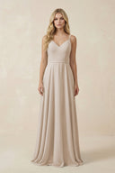 V - Neck A - Line Chiffon Bridesmaid Dress with Crisscross Back in Frost - KissProm Bridesmaid Dresses