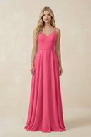 V - Neck A - Line Chiffon Bridesmaid Dress with Crisscross Back in Fuchsia - KissProm Bridesmaid Dresses