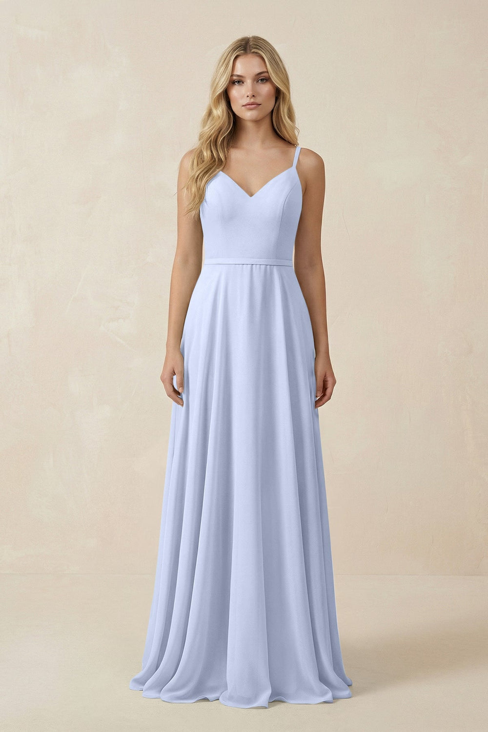 V - Neck A - Line Chiffon Bridesmaid Dress with Crisscross Back in Ice - KissProm Bridesmaid Dresses