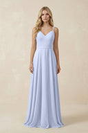 V - Neck A - Line Chiffon Bridesmaid Dress with Crisscross Back in Ice - KissProm Bridesmaid Dresses