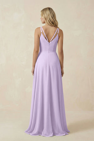 V - Neck A - Line Chiffon Bridesmaid Dress with Crisscross Back in Lavender - KissProm Bridesmaid Dresses