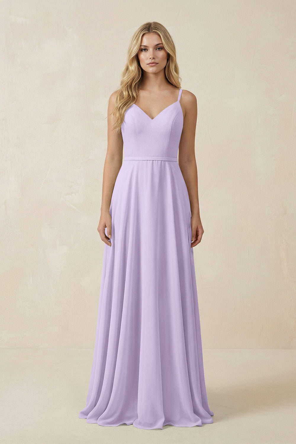V - Neck A - Line Chiffon Bridesmaid Dress with Crisscross Back in Lavender - KissProm Bridesmaid Dresses