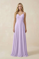 V - Neck A - Line Chiffon Bridesmaid Dress with Crisscross Back in Lavender - KissProm Bridesmaid Dresses