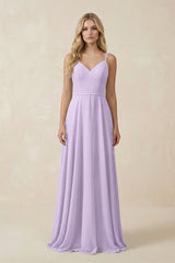 V - Neck A - Line Chiffon Bridesmaid Dress with Crisscross Back in Lavender - KissProm Bridesmaid Dresses