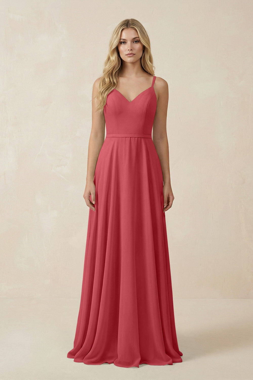 V - Neck A - Line Chiffon Bridesmaid Dress with Crisscross Back in Merlot - KissProm Bridesmaid Dresses