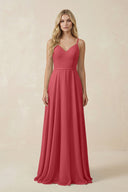V - Neck A - Line Chiffon Bridesmaid Dress with Crisscross Back in Merlot - KissProm Bridesmaid Dresses