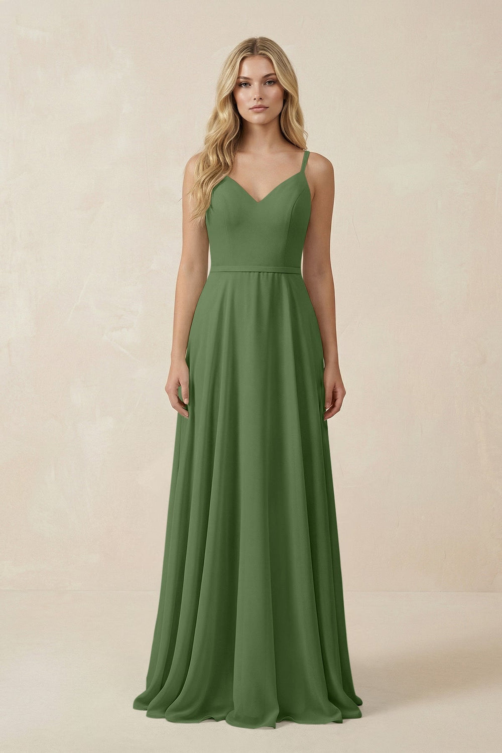 V - Neck A - Line Chiffon Bridesmaid Dress with Crisscross Back in Moss - KissProm Bridesmaid Dresses