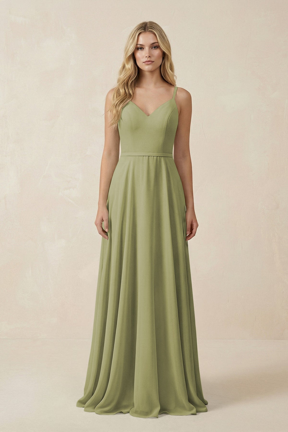 V - Neck A - Line Chiffon Bridesmaid Dress with Crisscross Back in Moss Green - KissProm Bridesmaid Dresses