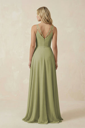V - Neck A - Line Chiffon Bridesmaid Dress with Crisscross Back in Moss Green - KissProm Bridesmaid Dresses