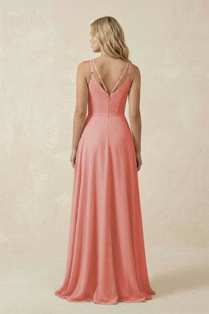 V - Neck A - Line Chiffon Bridesmaid Dress with Crisscross Back in Mulberry - KissProm Bridesmaid Dresses