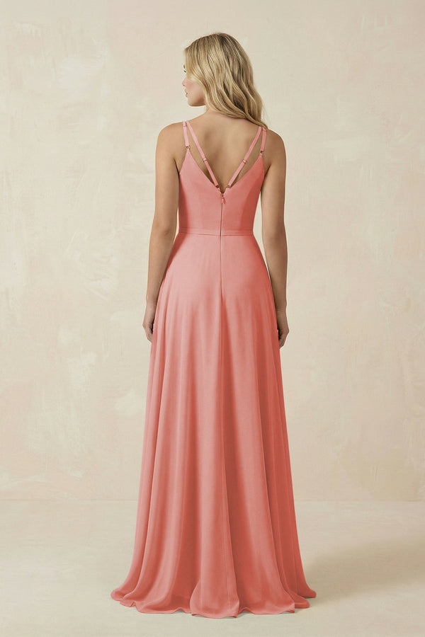 V - Neck A - Line Chiffon Bridesmaid Dress with Crisscross Back in Mulberry - KissProm Bridesmaid Dresses
