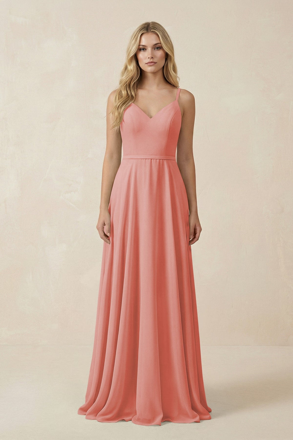 V - Neck A - Line Chiffon Bridesmaid Dress with Crisscross Back in Mulberry - KissProm Bridesmaid Dresses