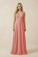 V - Neck A - Line Chiffon Bridesmaid Dress with Crisscross Back in Mulberry - KissProm Bridesmaid Dresses