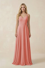 V - Neck A - Line Chiffon Bridesmaid Dress with Crisscross Back in Mulberry - KissProm Bridesmaid Dresses