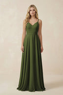 V - Neck A - Line Chiffon Bridesmaid Dress with Crisscross Back in Olive - KissProm Bridesmaid Dresses