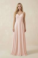 V - Neck A - Line Chiffon Bridesmaid Dress with Crisscross Back in Pale Blush - KissProm Bridesmaid Dresses