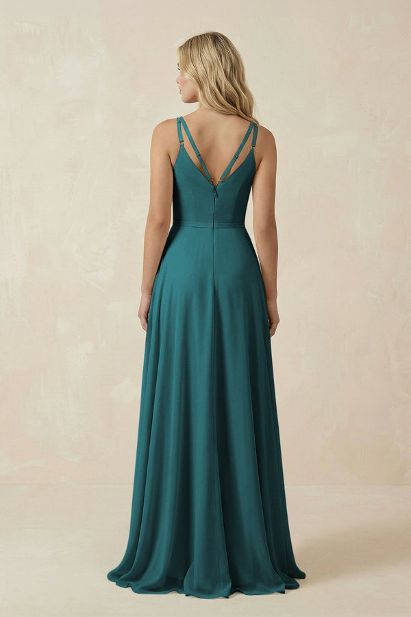 V-Neck A-Line Chiffon Bridesmaid Dress with Crisscross Back in Pine, Pine / 10 V-Neck A-Line Chiffon Bridesmaid Dress with Crisscross Back in Pine, Pine / 10