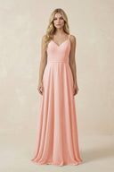 V - Neck A - Line Chiffon Bridesmaid Dress with Crisscross Back in Rose Petal - KissProm Bridesmaid Dresses