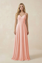 V - Neck A - Line Chiffon Bridesmaid Dress with Crisscross Back in Rose Petal - KissProm Bridesmaid Dresses