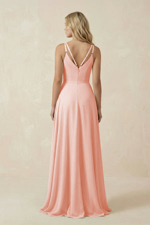 V - Neck A - Line Chiffon Bridesmaid Dress with Crisscross Back in Rose Petal - KissProm Bridesmaid Dresses