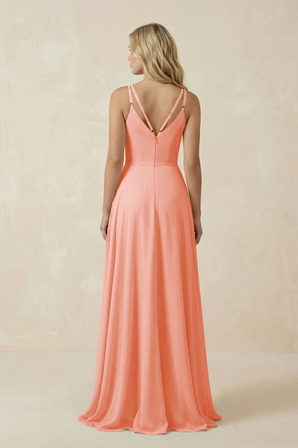 V - Neck A - Line Chiffon Bridesmaid Dress with Crisscross Back in Rosette - KissProm Bridesmaid Dresses