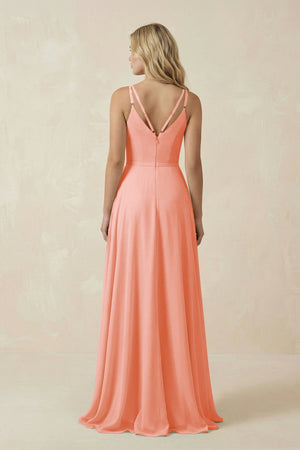 V - Neck A - Line Chiffon Bridesmaid Dress with Crisscross Back in Rosette - KissProm Bridesmaid Dresses