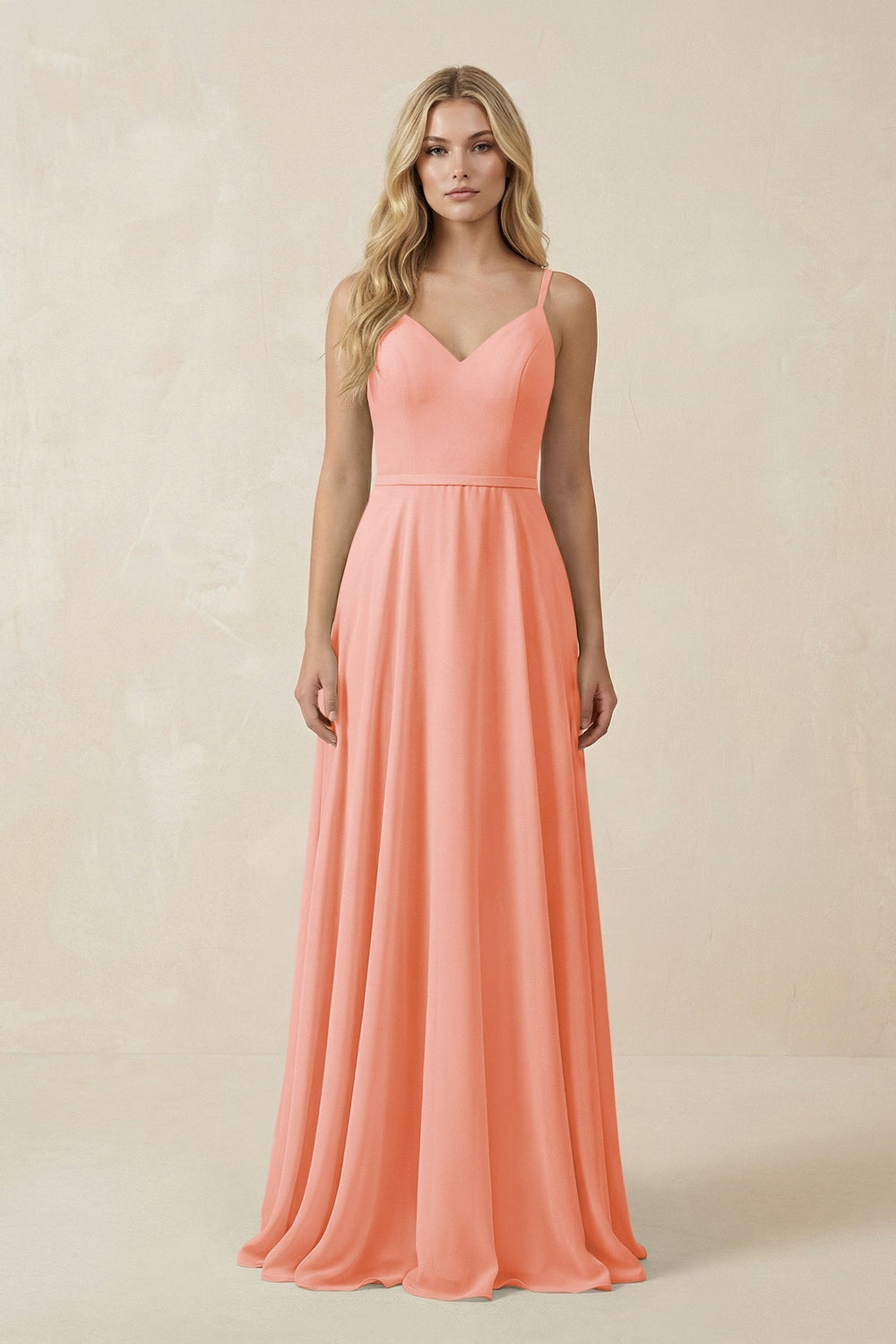 V - Neck A - Line Chiffon Bridesmaid Dress with Crisscross Back in Rosette - KissProm Bridesmaid Dresses