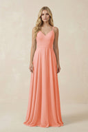 V - Neck A - Line Chiffon Bridesmaid Dress with Crisscross Back in Rosette - KissProm Bridesmaid Dresses